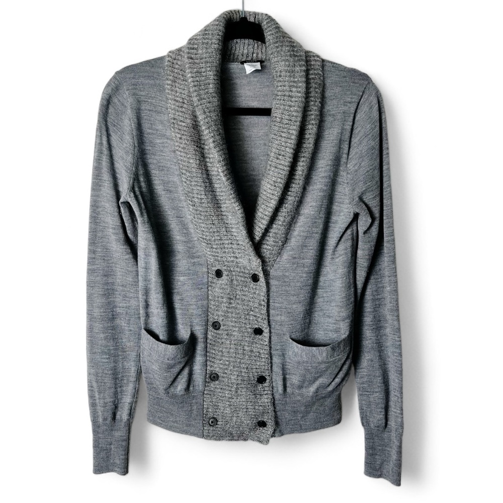 J Crew - Women's Gray Mohair Cowl Neck Button Front Cardigan Merino Wool - Sz. S